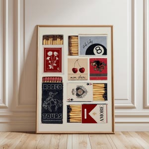 Vintage Streichholzschachtel Druck, trendige Streichhölzer Poster, Retro Streichholzbrief Wandkunst, Funky Designs Ästhetischer Druck für Wohnung, digitaler Download