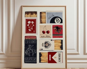 Vintage Matchbox Art Print: Retro Matchbook Poster (Digital Download)