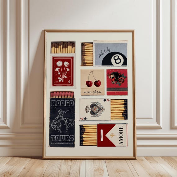 Vintage Matchbox Art Print: Retro Matchbook Poster (Digital Download)