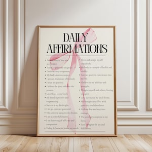 Affirmations positives quotidiennes, impression d'aura de noeud rose, citations motivantes, amour de soi, art mural inspirant, décoration de chambre esthétique numérique