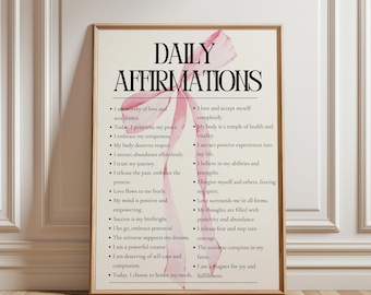 Positive Affirmations Print: Pink Bow Aura, Motivational Wall Art (Digital Download)