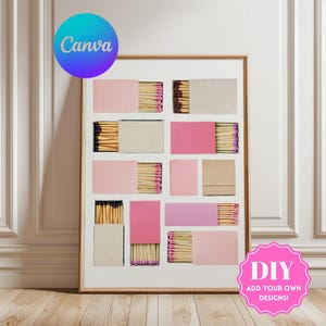 Matchbook Pink Poster Template, Blank Matchbook Template, Matchbox Art Print, Girly Matchbox, Custom Matches, Personalized Digital Matchbook