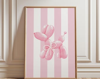 Pink Balloon Dog Print: Coquette Preppy Room Decor (Digital Download)