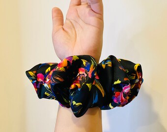 XXL Floral Scrunchie, JUMBO Hair Tie, Soft Satin Scrunchie, Gift For Her, Valentines day Gift