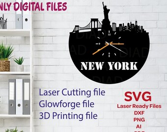 City skyline Wall Clock. New York City Skyline Clock Laser cut file SVG, Glowforge file, laser pattern, laser projects, dxf plan