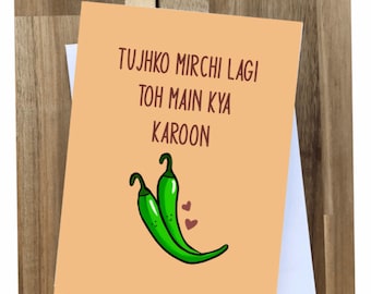 Tujhko Mirchi Lagi 4x6 Card | Bollywood Love, Valentines, Anniversary Greeting Card | Hindi Song, Bollywood Movie, Funny