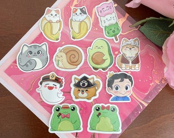 Cats in Bananas, Cats, Snails, Frogs, Animals | Kawaii Vinyl Glossy Stickers | Waterproof and Dishwasher Safe