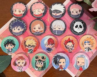 Small Happy Faces Button Pins | My Boba Academy Button Pins | Kawaii Decor | Glossy | Plastic Backing