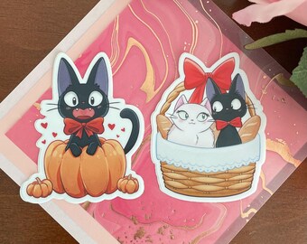 Halloween Pumpkin Cat | Jiji | Autumn | Fall |Kawaii Vinyl Matte Stickers | Waterproof and Dishwasher Safe
