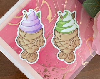 Taiyaki Ice Cream | Kawaii Vinyl Matte Stickers  | Waterproof and Dishwasher Safe