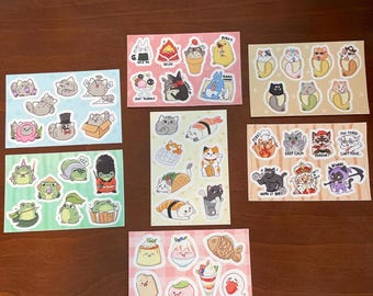 Sticker Sheets | Frogs | Ball Cats | Banana Cats | Desserts| Vinyl Matte Stickers | Waterproof and Dishwasher Safe