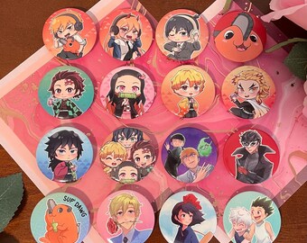 Fun Japanese Button Pins | Kawaii Decor | Glossy | Plastic Backing