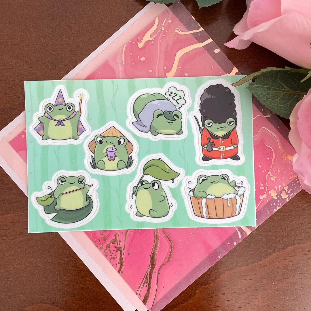 Frog Sticker Sheet | Kawaii Vinyl Matte Stickers | Waterproof and ...