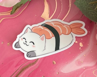 Shrimp Sushi Cat | Vinyl Matte Sticker | Waterproof and Dishwasher Safe
