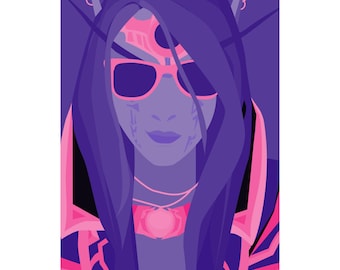 Xal'atath in Sunglasses Portrait | World of Warcraft Purple Pink Portrait Print