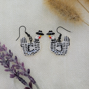 Custom Cowboy Chicken Earrings – Choose Your Boot Color! White