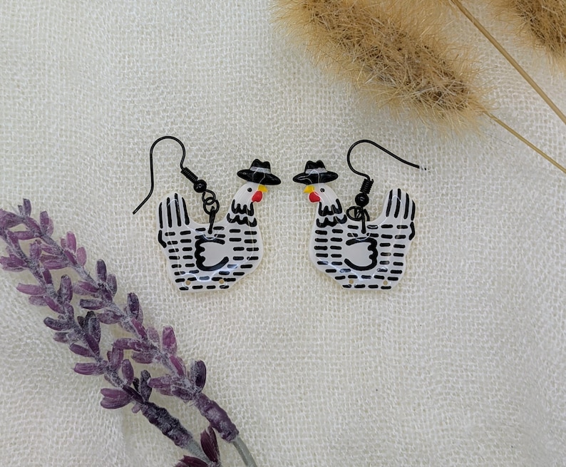 Custom Cowboy Chicken Earrings – Choose Your Boot Color! White