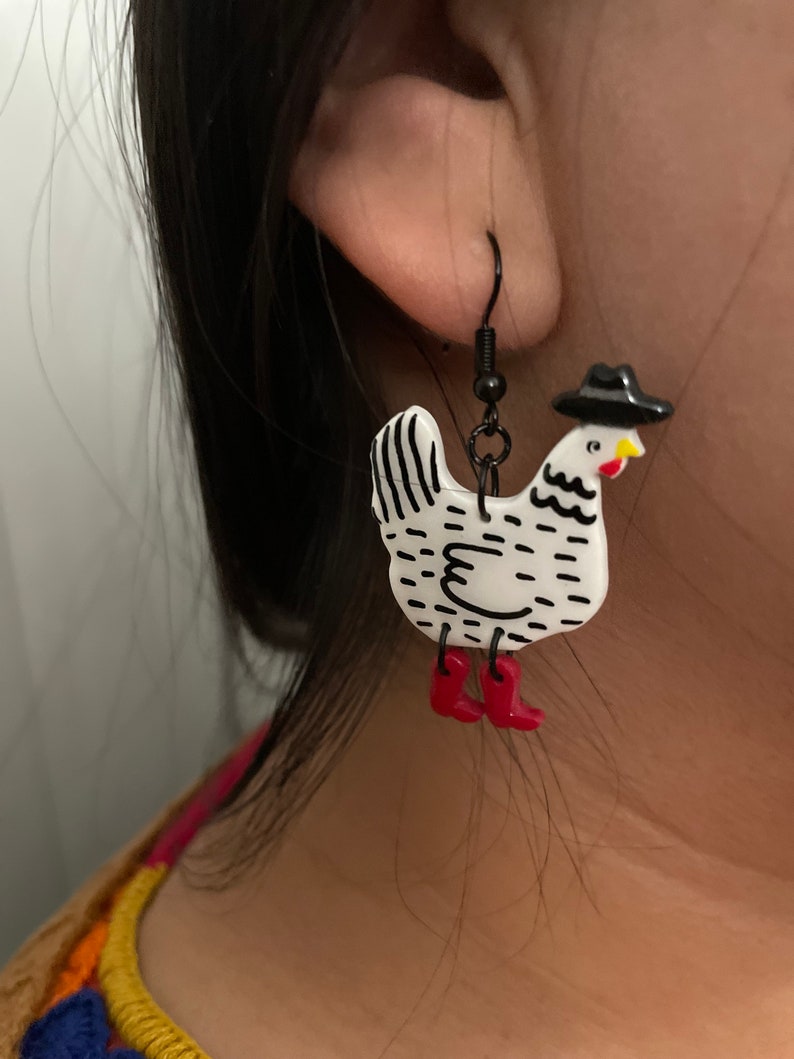 Cowboy chicken earrings White