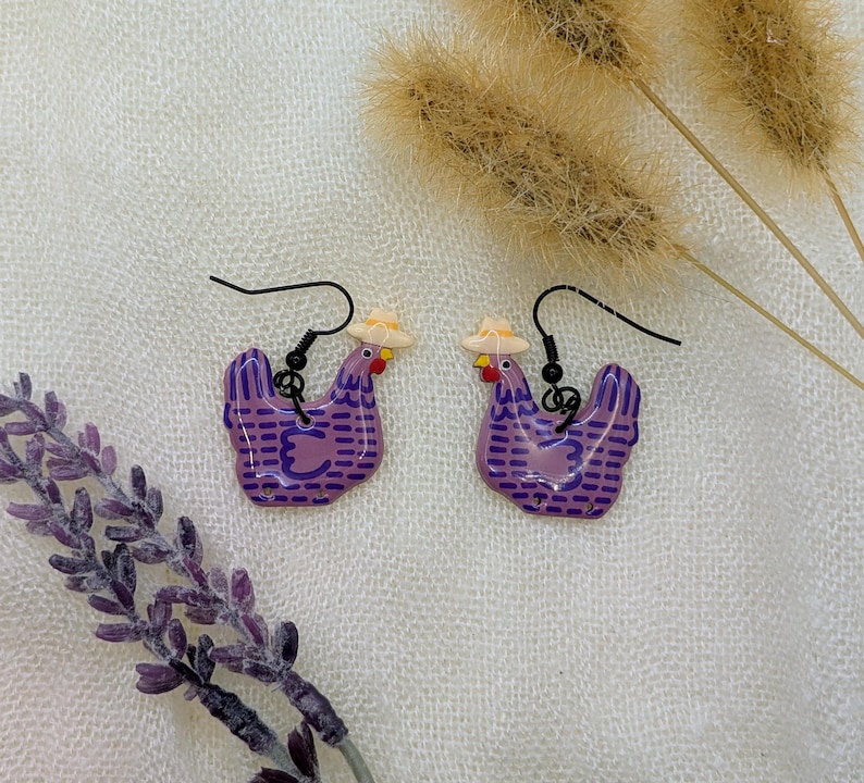 Custom Cowboy Chicken Earrings – Choose Your Boot Color! Purple