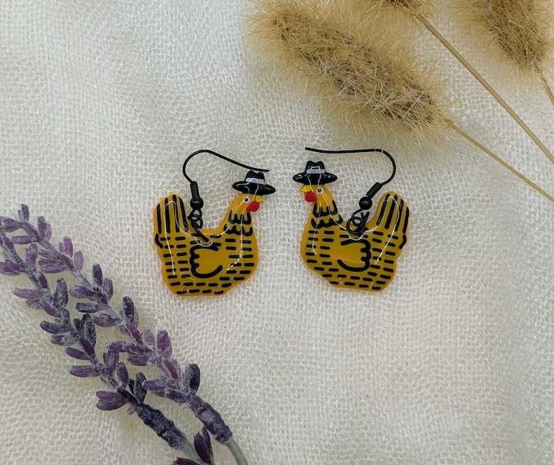 Custom Cowboy Chicken Earrings – Choose Your Boot Color! Yellow