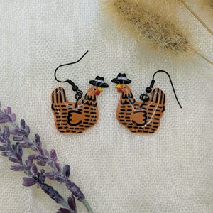 Custom Cowboy Chicken Earrings – Choose Your Boot Color! Burnt Orange