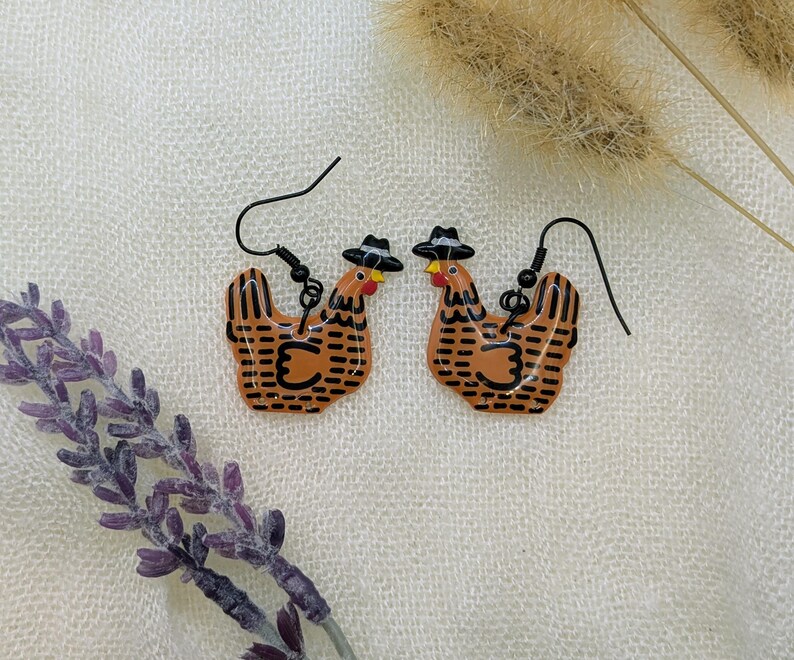 Custom Cowboy Chicken Earrings – Choose Your Boot Color! Burnt Orange