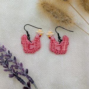 Custom Cowboy Chicken Earrings – Choose Your Boot Color! Pink