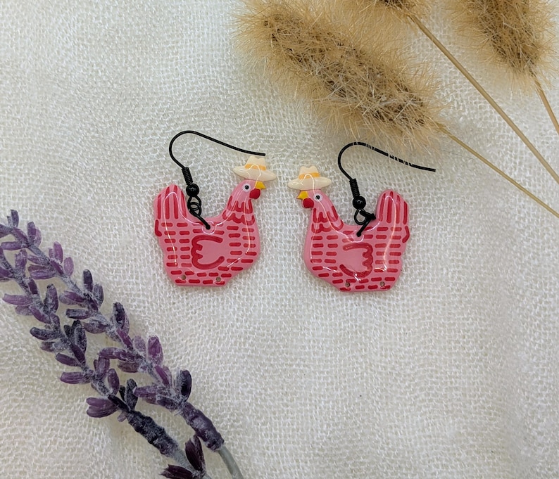 Custom Cowboy Chicken Earrings – Choose Your Boot Color! Pink