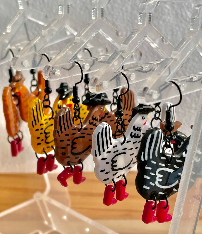 Cowboy chicken earrings image 3