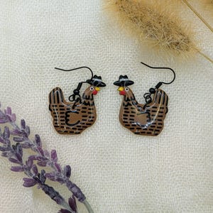 Custom Cowboy Chicken Earrings – Choose Your Boot Color! Brown