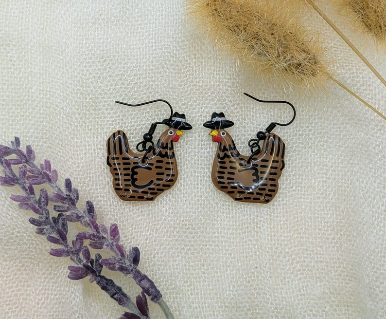 Custom Cowboy Chicken Earrings – Choose Your Boot Color! Brown