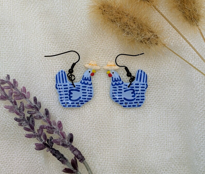 Custom Cowboy Chicken Earrings – Choose Your Boot Color! Blue