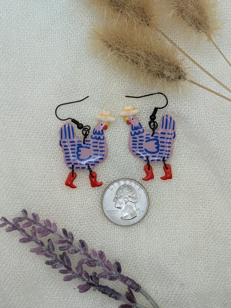 Custom Cowboy Chicken Earrings – Choose Your Boot Color! image 4