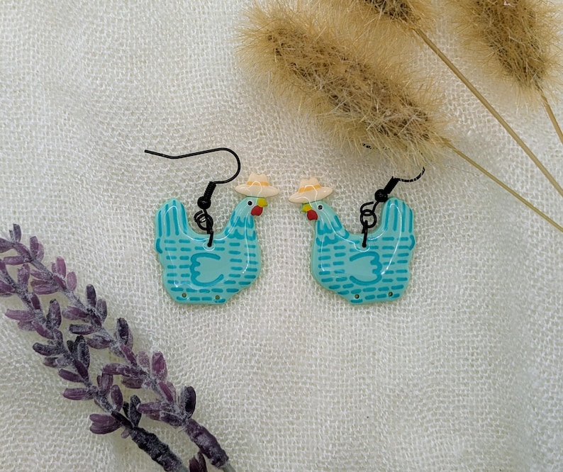 Custom Cowboy Chicken Earrings – Choose Your Boot Color! Mint