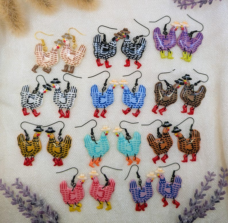 Custom Cowboy Chicken Earrings – Choose Your Boot Color! image 1