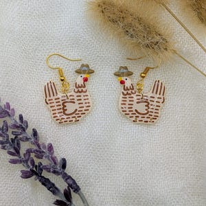 Custom Cowboy Chicken Earrings – Choose Your Boot Color! Ivory