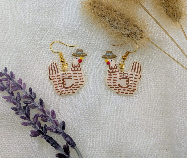 Custom Cowboy Chicken Earrings – Choose Your Boot Color! Ivory