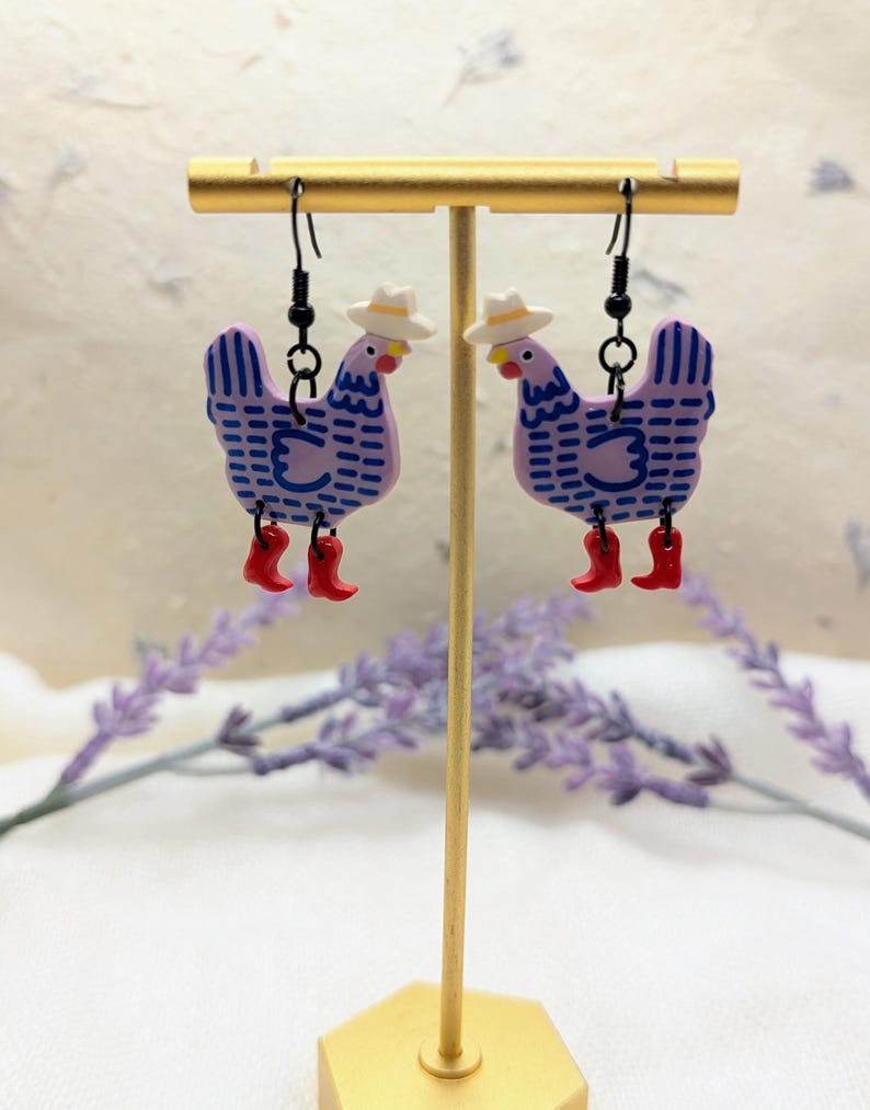 Custom Cowboy Chicken Earrings – Choose Your Boot Color! image 2