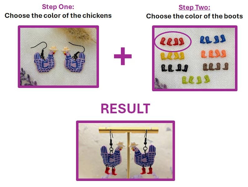 Custom Cowboy Chicken Earrings – Choose Your Boot Color! image 3
