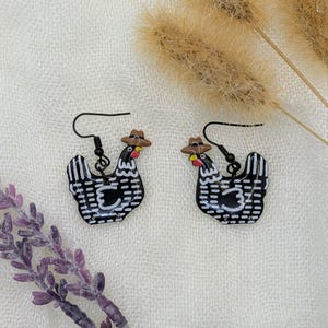 Custom Cowboy Chicken Earrings – Choose Your Boot Color! Black