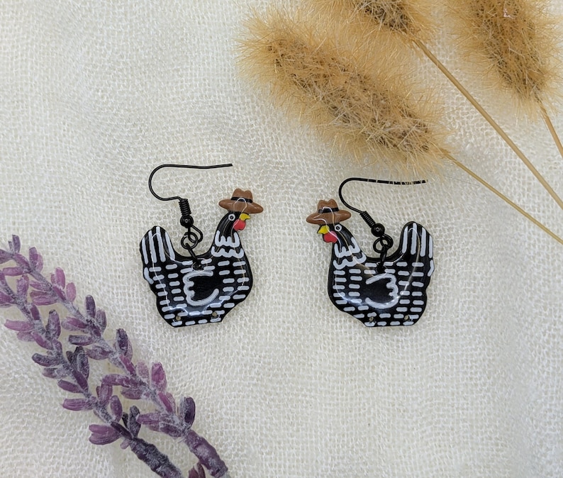 Custom Cowboy Chicken Earrings – Choose Your Boot Color! Black