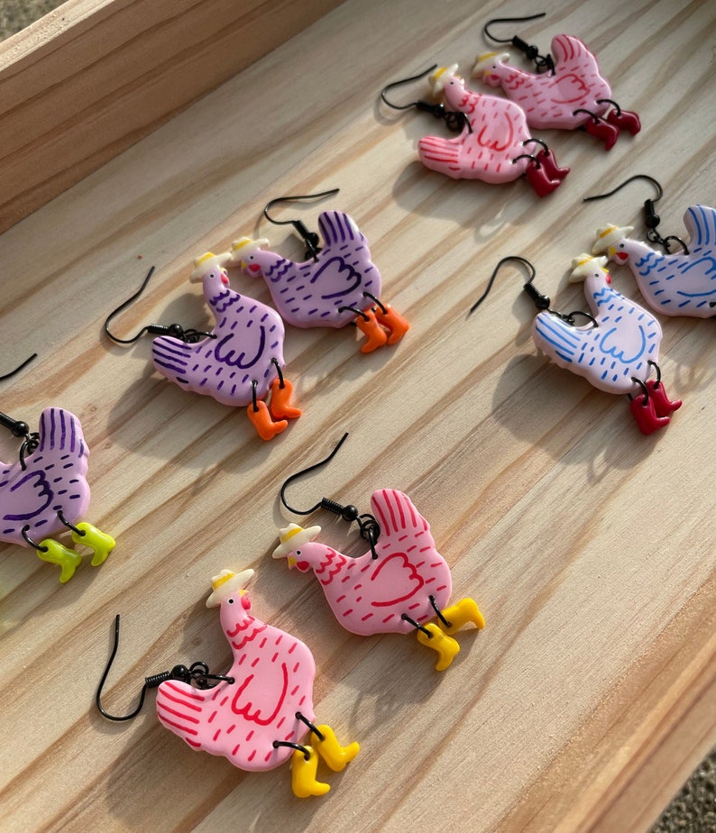 Cowboy chicken earrings image 1