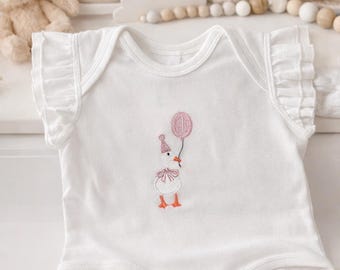 One Silly Goose Birthday Onesie – First Birthday Outfit, Embroidered Goose Baby Bodysuit, Girl 1st Birthday Shirt