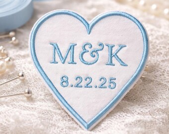 Custom Something Blue Iron-On Patch for Wedding Dress – Personalized Embroidered Heart, Bridal Keepsake, Hidden Something Blue
