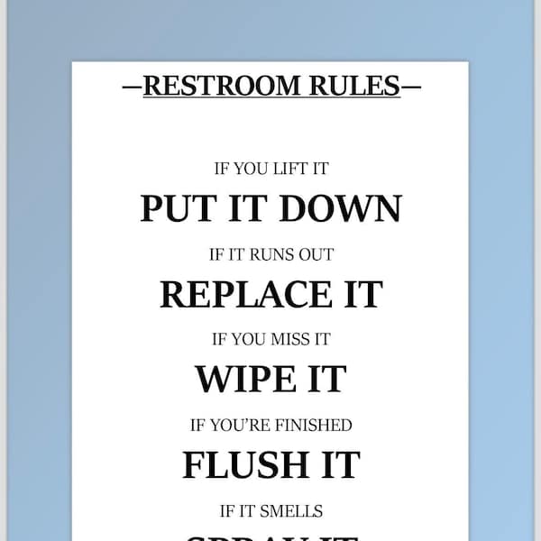 Rest Room Rules Digital Download. Bathroom Signs.