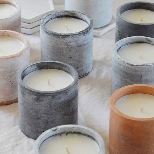 Round Concrete Candle Vessel Molds With Lid Mold Silicone Etsy