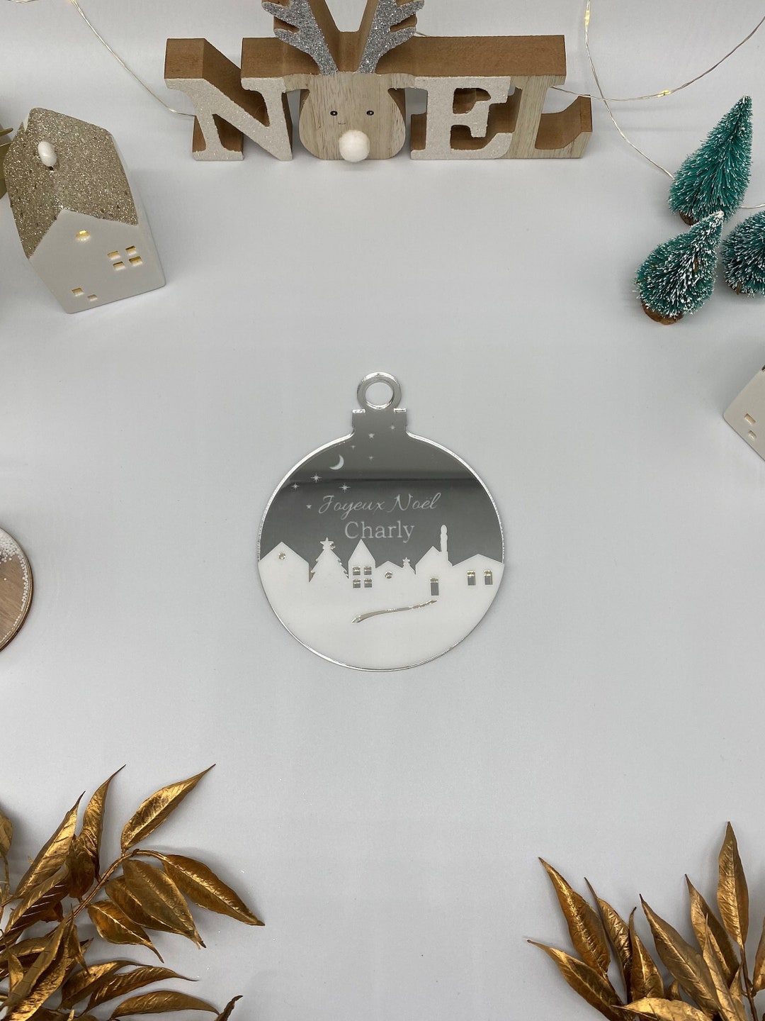 Boule de noël gravée et personnalisée en plexi miroir argent - Etsy France