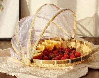 Hand Woven Fruit and Snack Wicker Basket/Natural Bamboo Food Cover/Woven Bamboo Basket with Cover/Bamboo Food Storage/ / Home Decoration