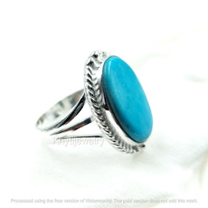 Turquoise Ring Sterling Silver 925 Handmade Statement Hippie Bohemian Jewelry Gift For Her GemstoneDecember BirthstoneMR249 image 10