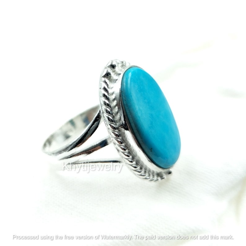 Turquoise Ring Sterling Silver 925 Handmade Statement Hippie Bohemian Jewelry Gift For Her GemstoneDecember BirthstoneMR249 image 8